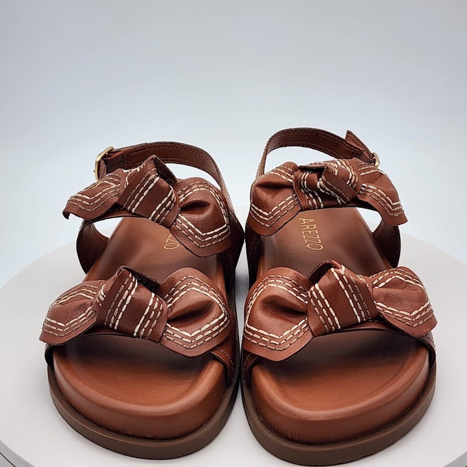 NEW Arezzo Women's Brown Leather Bow Flat Sandals Size 6.5B Slingback Shoes - Thumbnail 6