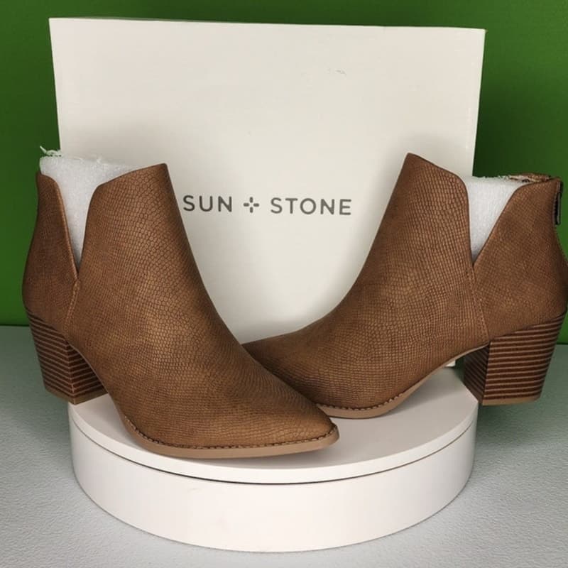 Sun + Stone Elizaa Boho V-Notch Pointed-Toe Block Heel for Women - Size 8M Brown
