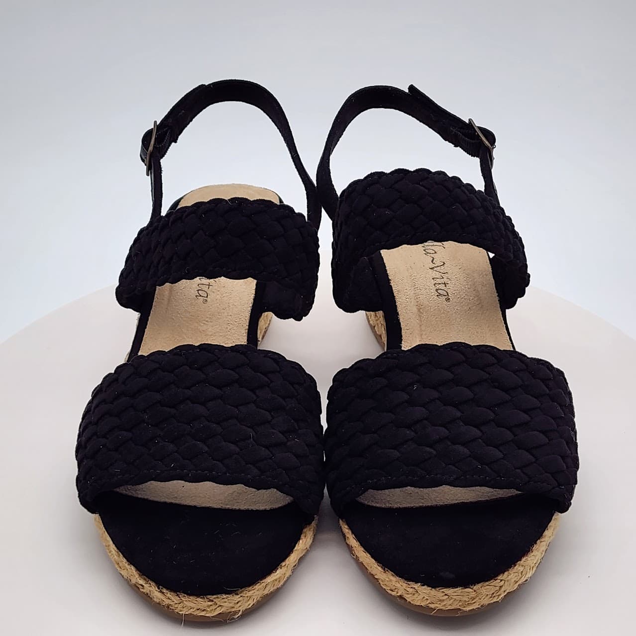 Bella Vita Mariella Espadrille Wedge Women's Sandals 6.5W Black Suede - Thumbnail 2