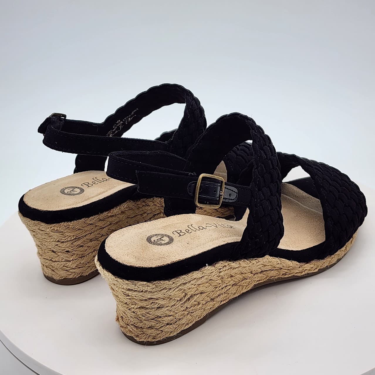 Bella Vita Mariella Espadrille Wedge Women's Sandals 6.5W Black Suede - Thumbnail 3