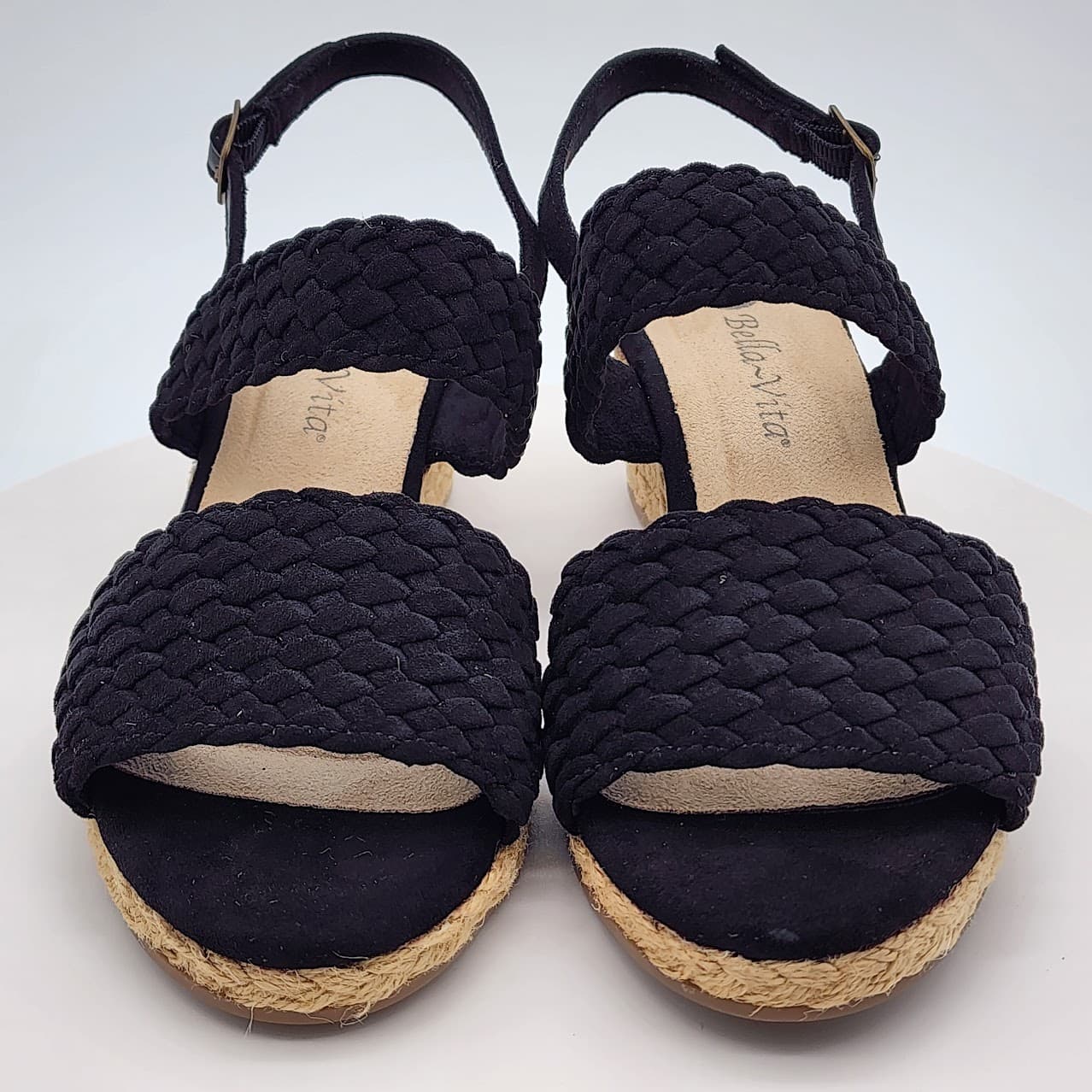 Bella Vita Mariella Espadrille Wedge Women's Sandals 6.5W Black Suede - Thumbnail 6