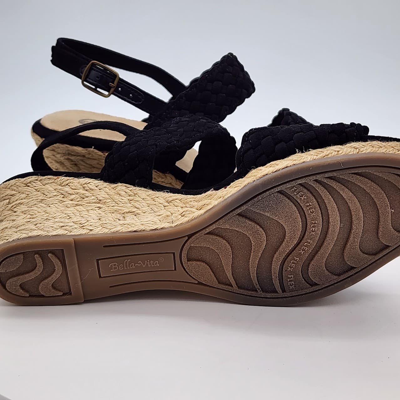 Bella Vita Mariella Espadrille Wedge Women's Sandals 6.5W Black Suede - Thumbnail 8