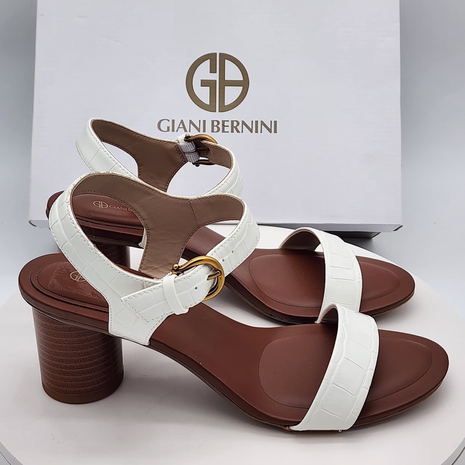 NEW - Giani Bernini Hadleyy Women’s White Croc Strappy Sandals Heel Size 9.5 M - Thumbnail 2