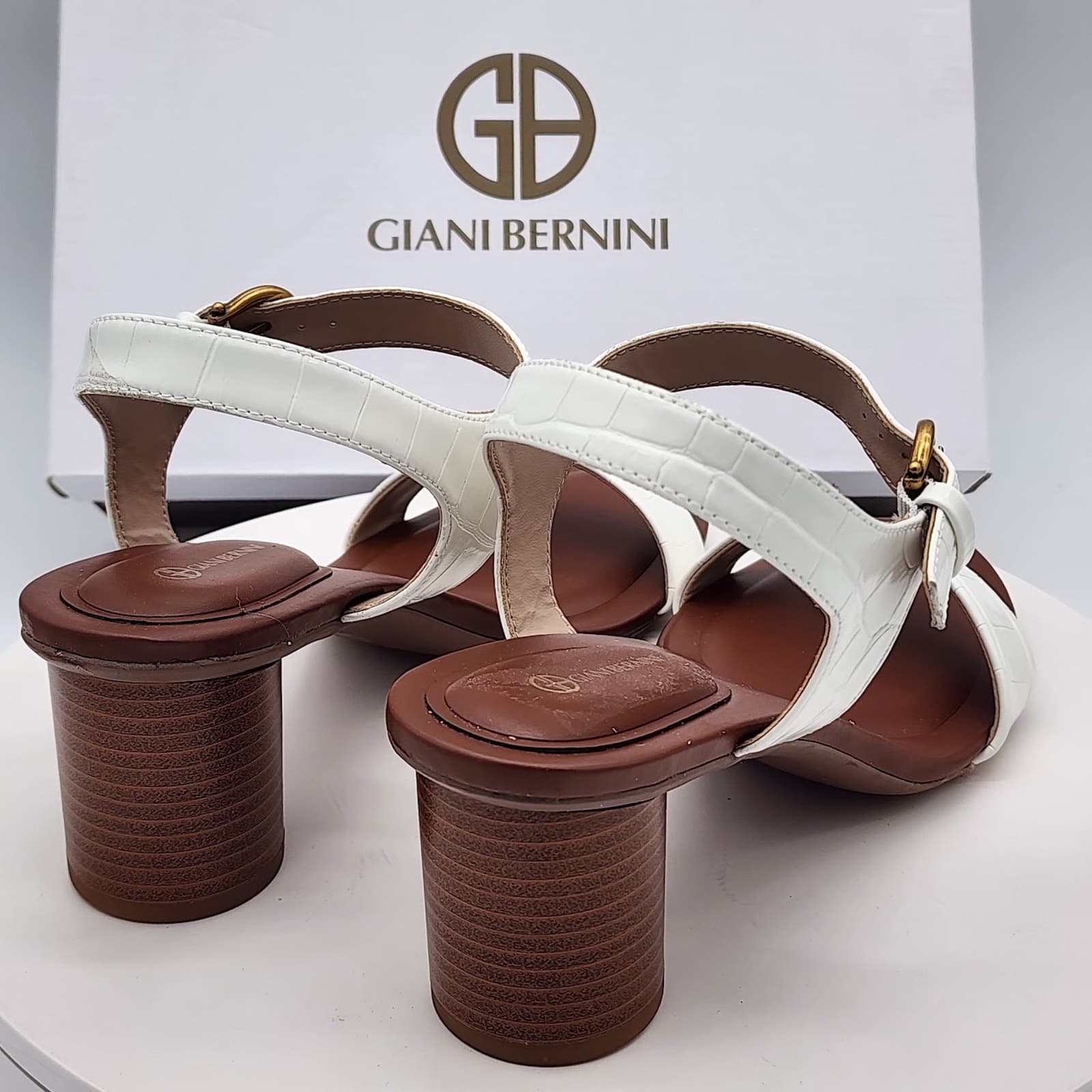 NEW - Giani Bernini Hadleyy Women’s White Croc Strappy Sandals Heel Size 9.5 M - Thumbnail 3