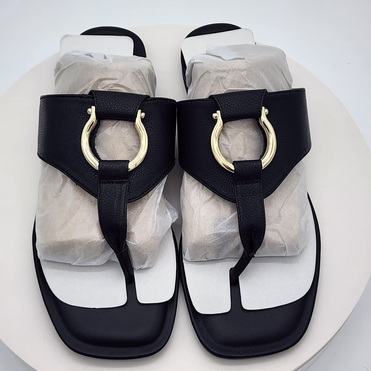 NEW - Giani Bernini YurnieEP Dark Saddle Black Thong Slide Sandals Women's 10M - Thumbnail 6