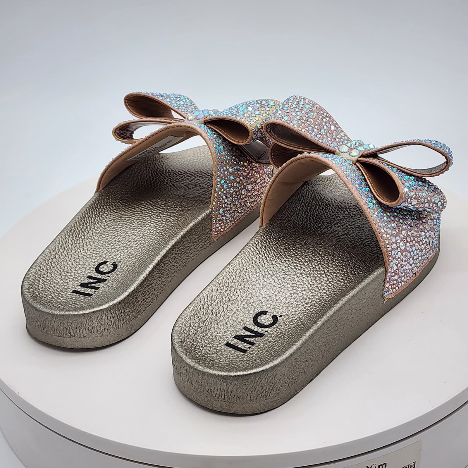 NEW - I.N.C. International Concepts Peymin76 AB Bow Rhinestone Slide Sandals 7 M - Thumbnail 3