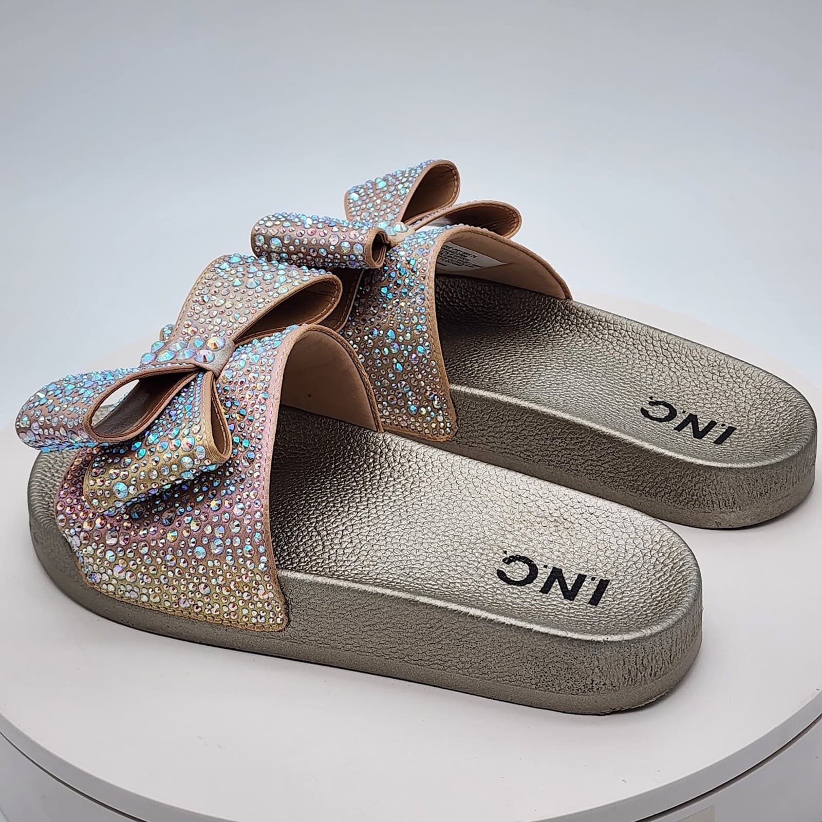 NEW - I.N.C. International Concepts Peymin76 AB Bow Rhinestone Slide Sandals 11M - Thumbnail 4