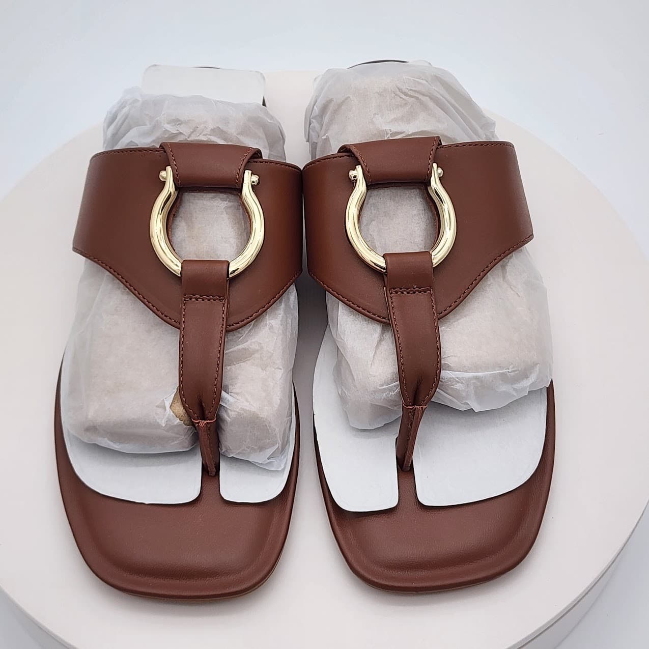 NEW - Giani Bernini YurnieEP Dark Saddle Brown Thong Slide Sandals Women's 9.5M - Thumbnail 7