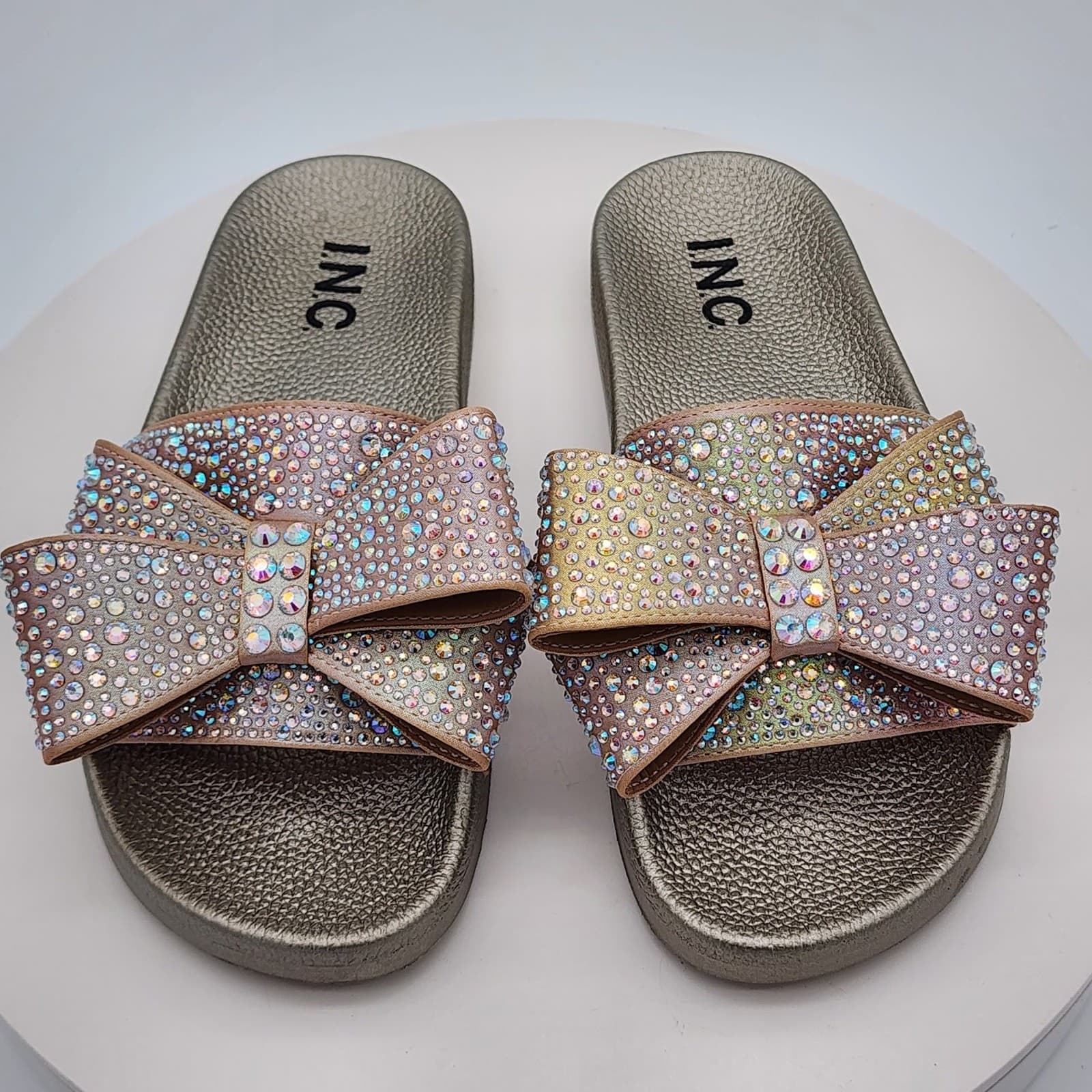 NEW - I.N.C. International Concepts Peymin76 AB Bow Rhinestone Slide Sandals 7 M - Thumbnail 7