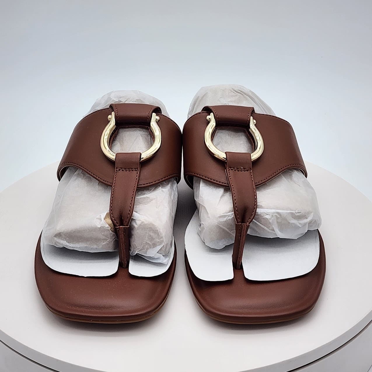 NEW - Giani Bernini YurnieEP Dark Saddle Brown Thong Slide Sandals Women's 9.5M - Thumbnail 6