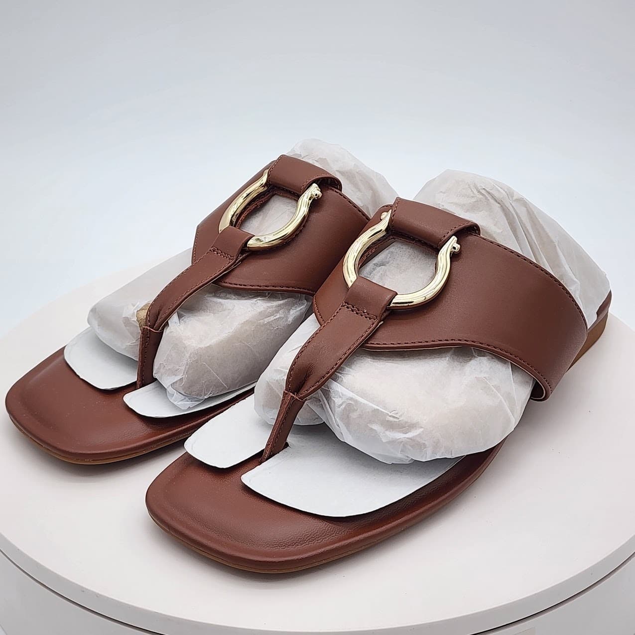 NEW - Giani Bernini YurnieEP Dark Saddle Brown Thong Slide Sandals Women's 9.5M - Thumbnail 5