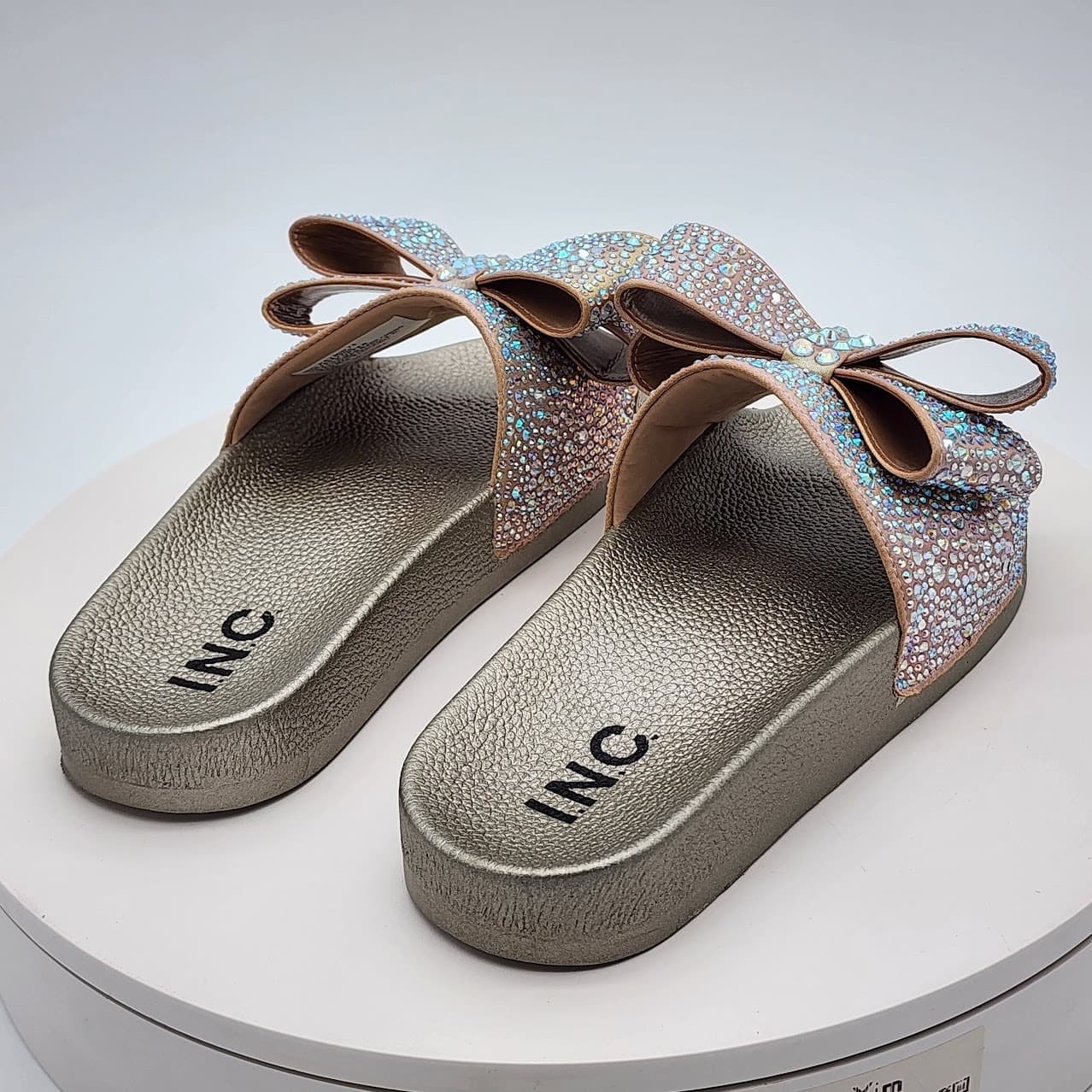 NEW - I.N.C. International Concepts Peymin76 AB Bow Rhinestone Slide Sandals 5M - Thumbnail 3