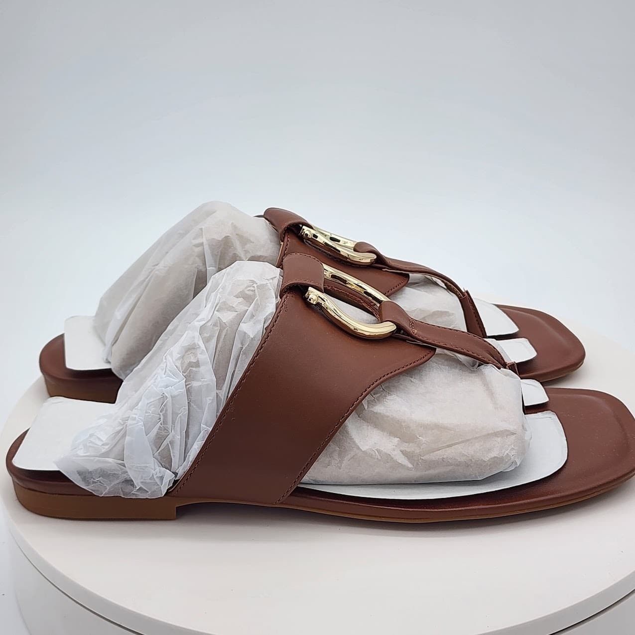 NEW - Giani Bernini YurnieEP Dark Saddle Brown Thong Slide Sandals Women's 9.5M - Thumbnail 2