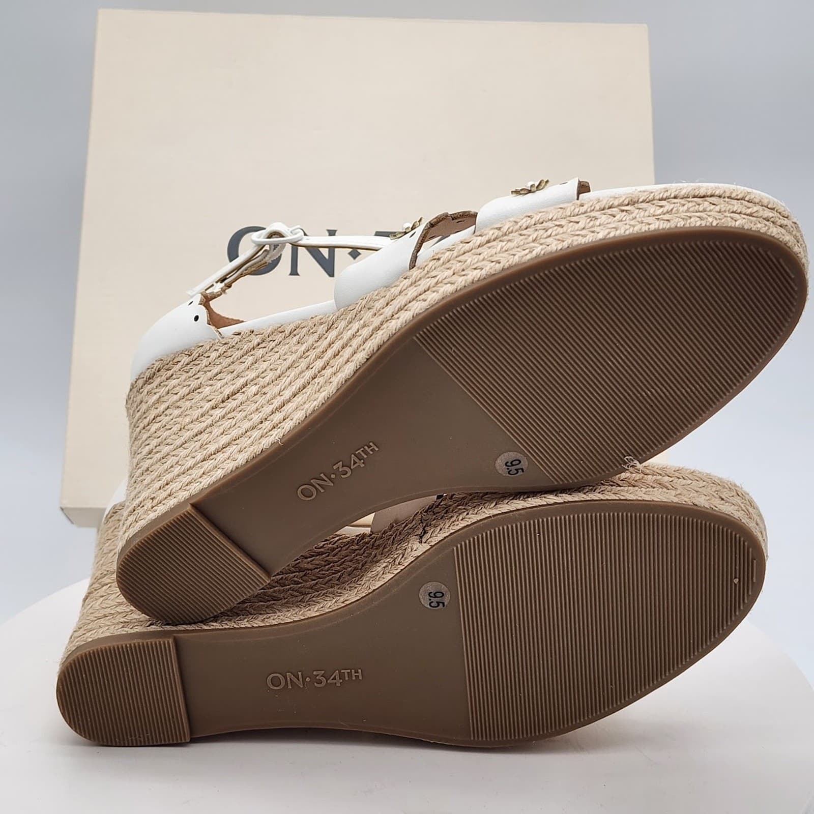 NEW - On 34th Theodore EP White Linen Floral Espadrille Wedge Sandals Size 8.5 M - Thumbnail 9