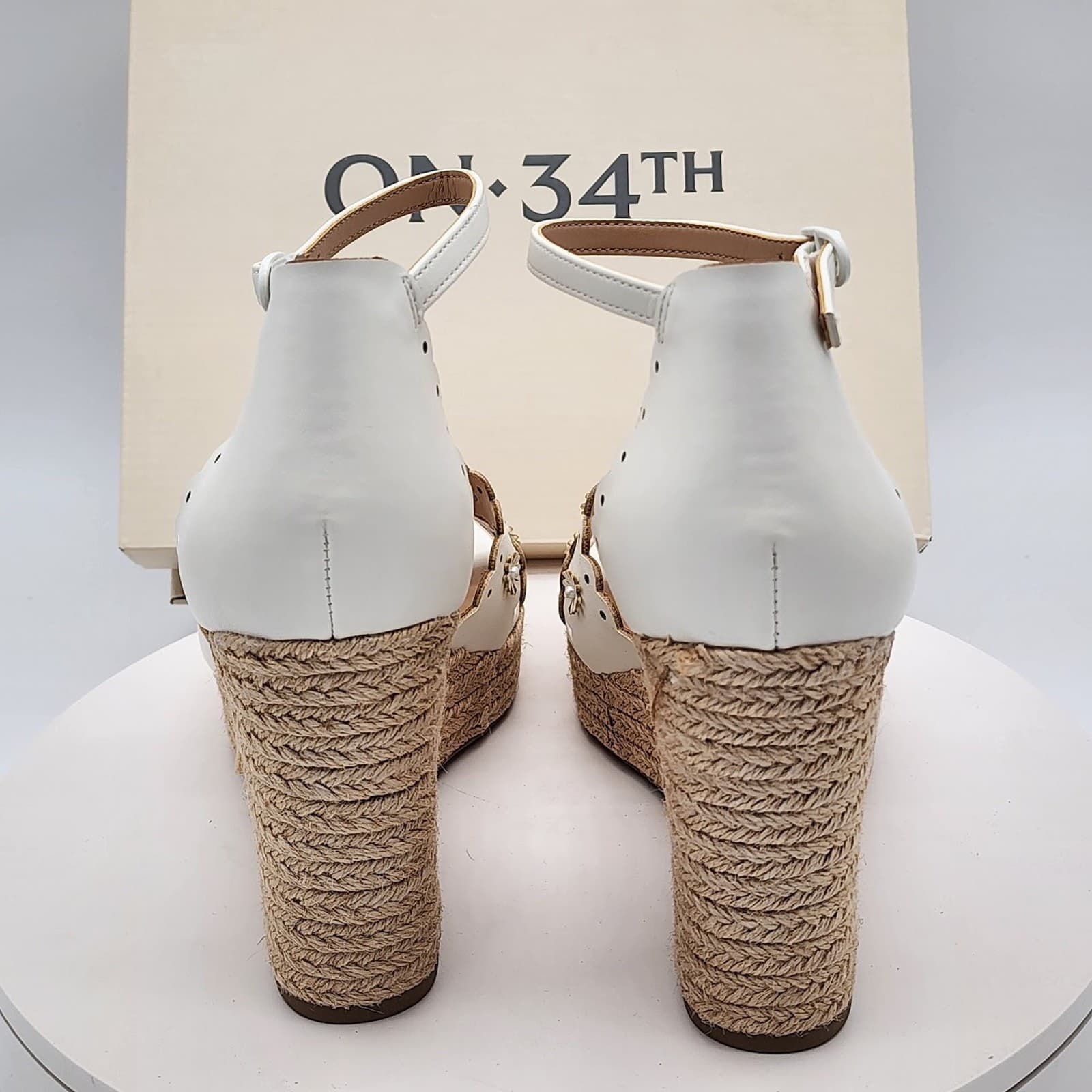 NEW - On 34th Theodore EP White Linen Floral Espadrille Wedge Sandals Size 8.5 M - Thumbnail 5