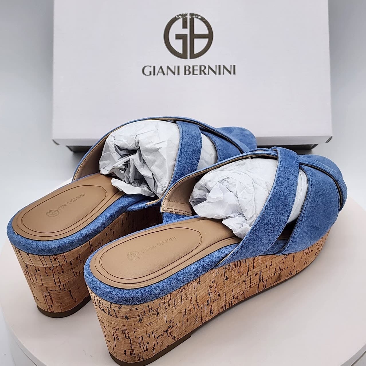 NEW Giani Bernini Juliaas Blue Azur Cork Wedge Slide Sandals Women’s Size 9.5M - Thumbnail 3