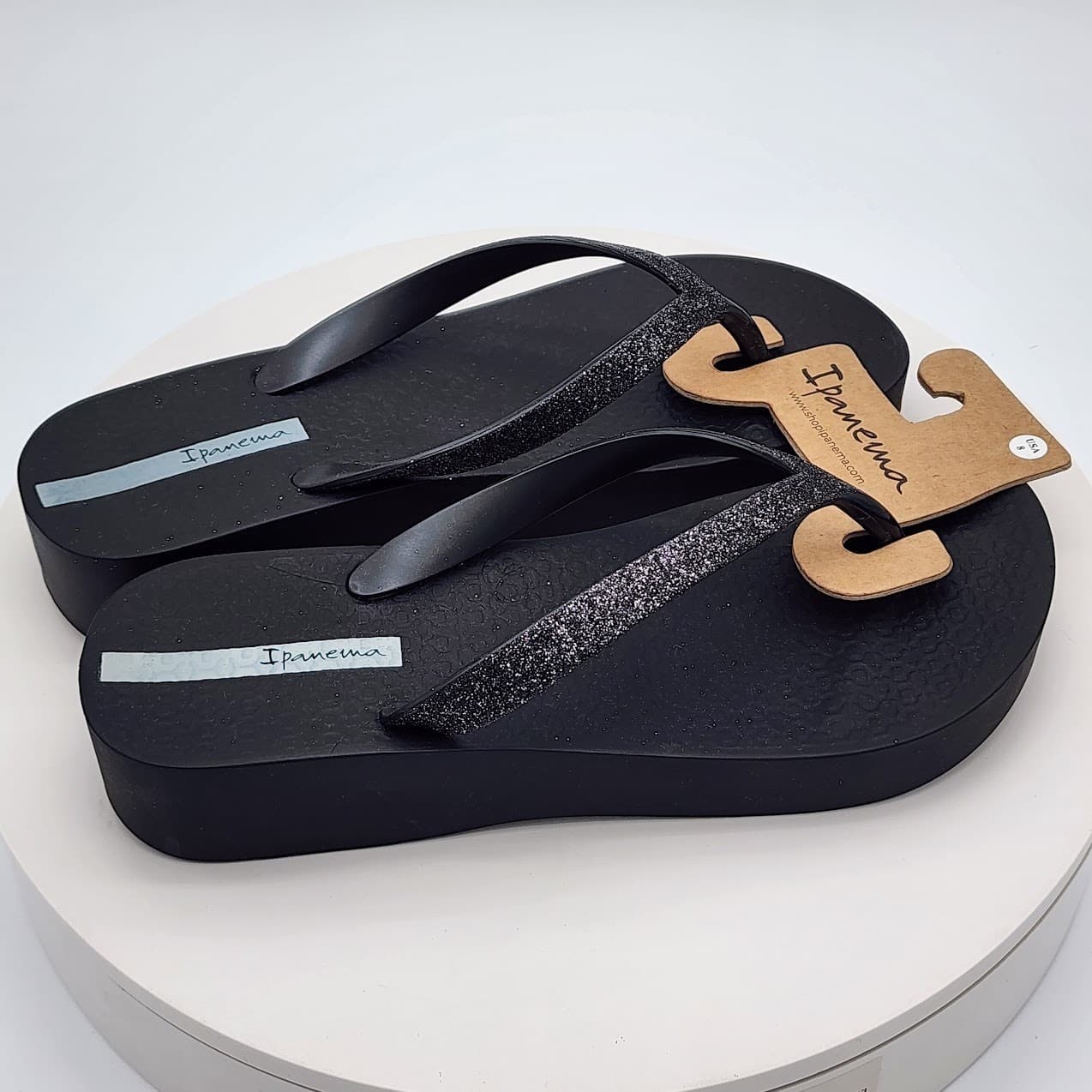 NEW - Ipanema Ipa Glitter Black Wedge Women’s Flip Flop Sandals Sparkle Size 8 - Thumbnail 2