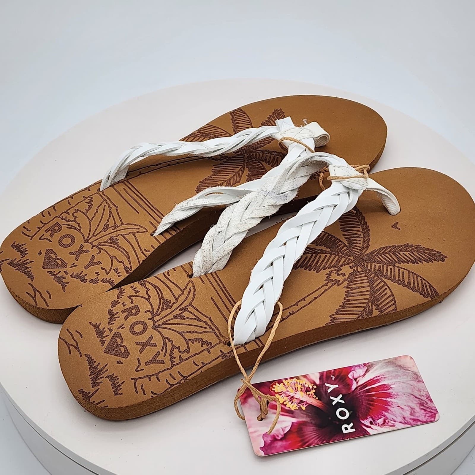 NEW - Roxy Feel Breezie-100 Women's White Braided Flip Flop Sandals Size 5 New - Thumbnail 2