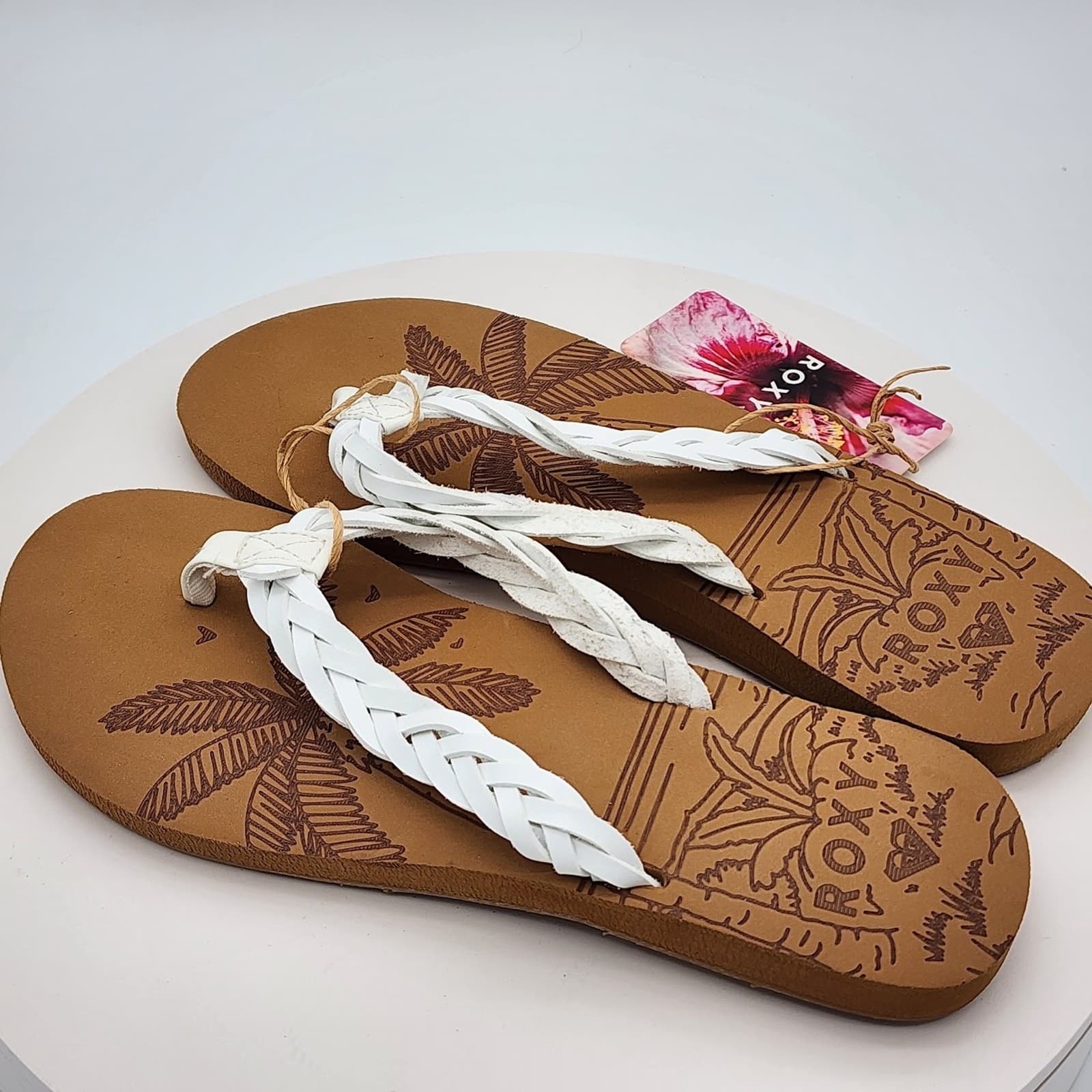 NEW - Roxy Feel Breezie-100 Women's White Braided Flip Flop Sandals Size 5 New - Thumbnail 4