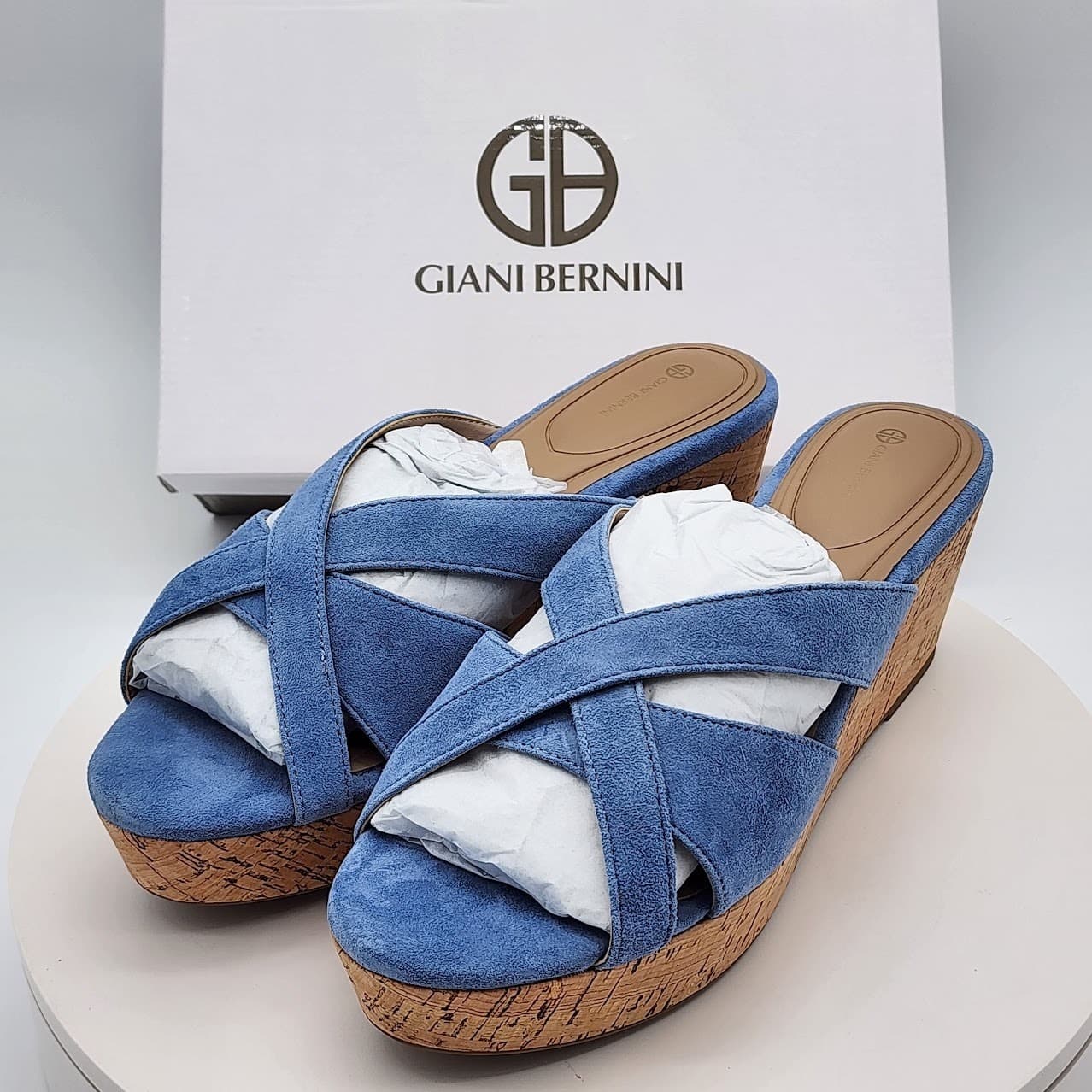 NEW Giani Bernini Juliaas Blue Azur Cork Wedge Slide Sandals Women’s Size 9.5M - Thumbnail 5