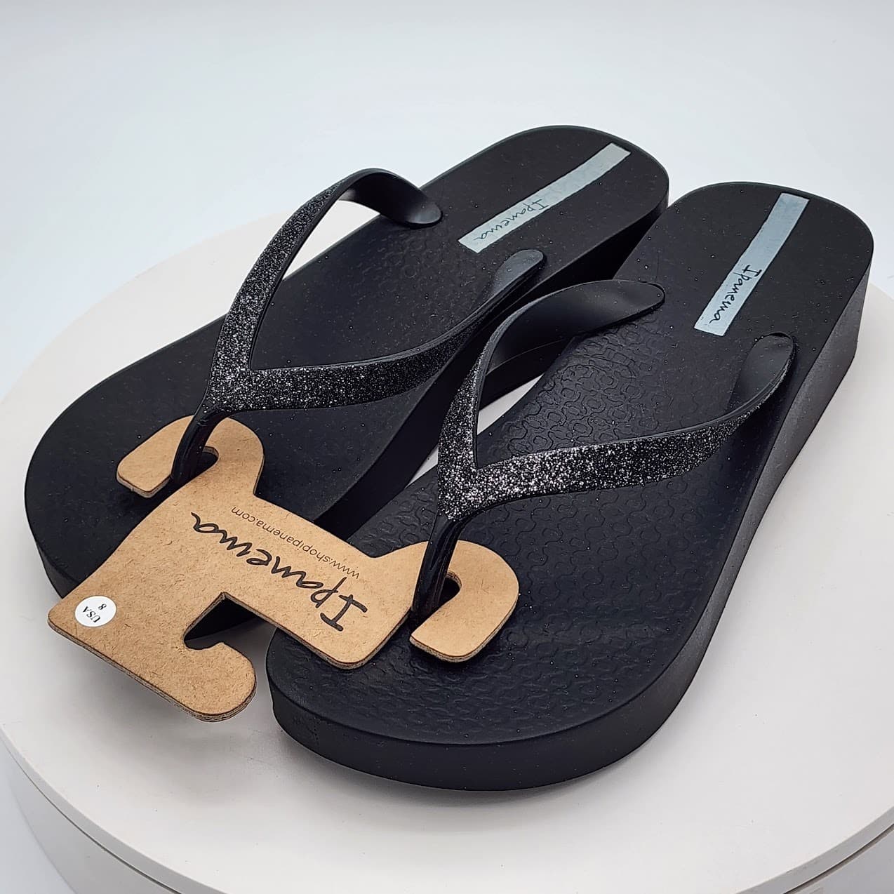 NEW - Ipanema Ipa Glitter Black Wedge Women’s Flip Flop Sandals Sparkle Size 8 - Thumbnail 4