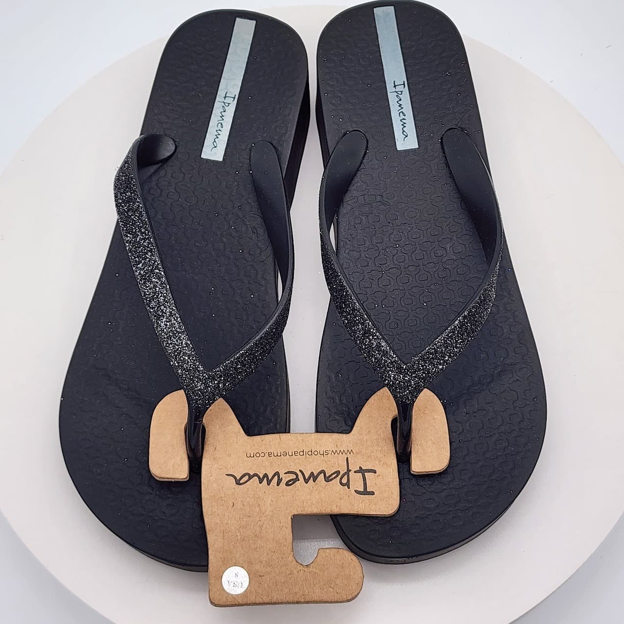 NEW - Ipanema Ipa Glitter Black Wedge Women’s Flip Flop Sandals Sparkle Size 8 - Thumbnail 6