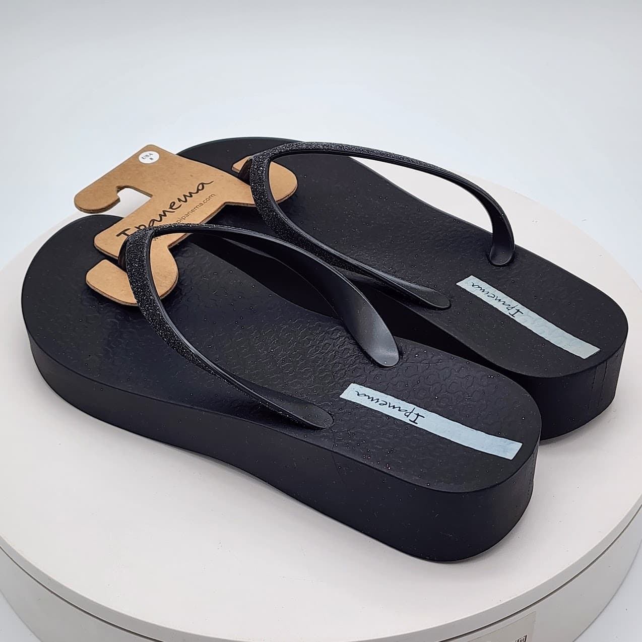 NEW - Ipanema Ipa Glitter Black Wedge Women’s Flip Flop Sandals Sparkle Size 8 - Thumbnail 3