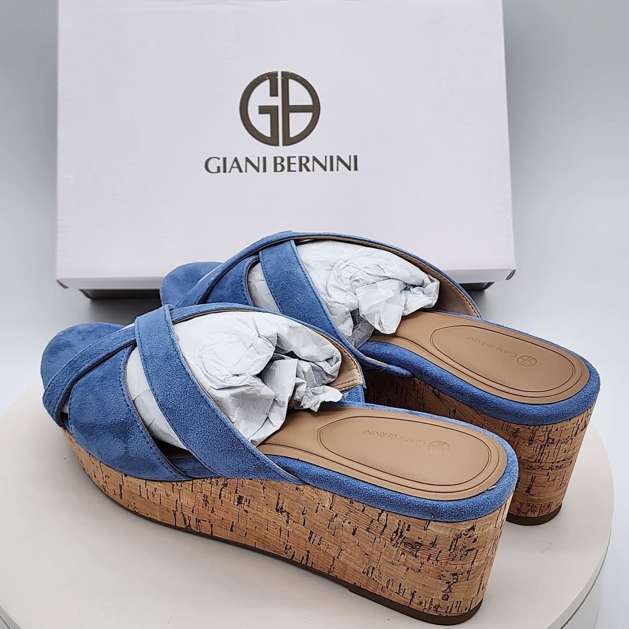 NEW Giani Bernini Juliaas Blue Azur Cork Wedge Slide Sandals Women’s Size 9.5M - Thumbnail 4