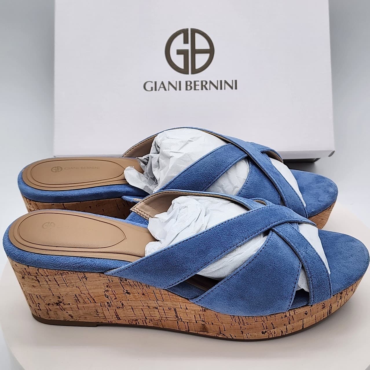 NEW Giani Bernini Juliaas Blue Azur Cork Wedge Slide Sandals Women’s Size 9.5M - Thumbnail 2