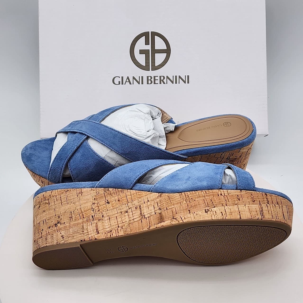 NEW Giani Bernini Juliaas Blue Azur Cork Wedge Slide Sandals Women’s Size 9.5M - Thumbnail 7