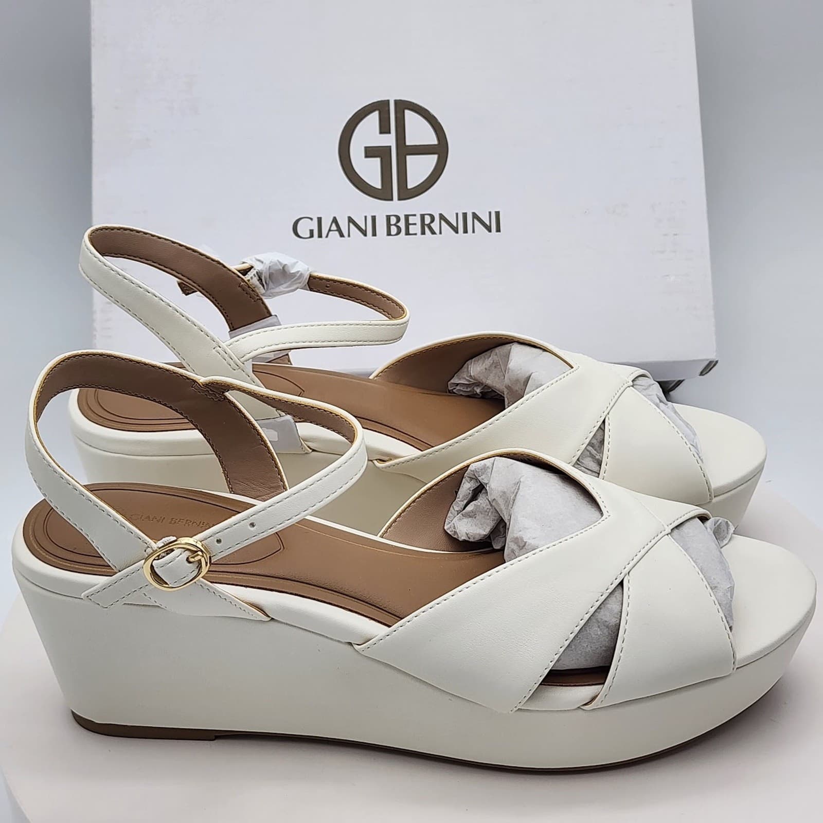 NEW Giani Bernini Jayleenp White Linen Platform Wedge Sandals Women’s 10 M - Thumbnail 2
