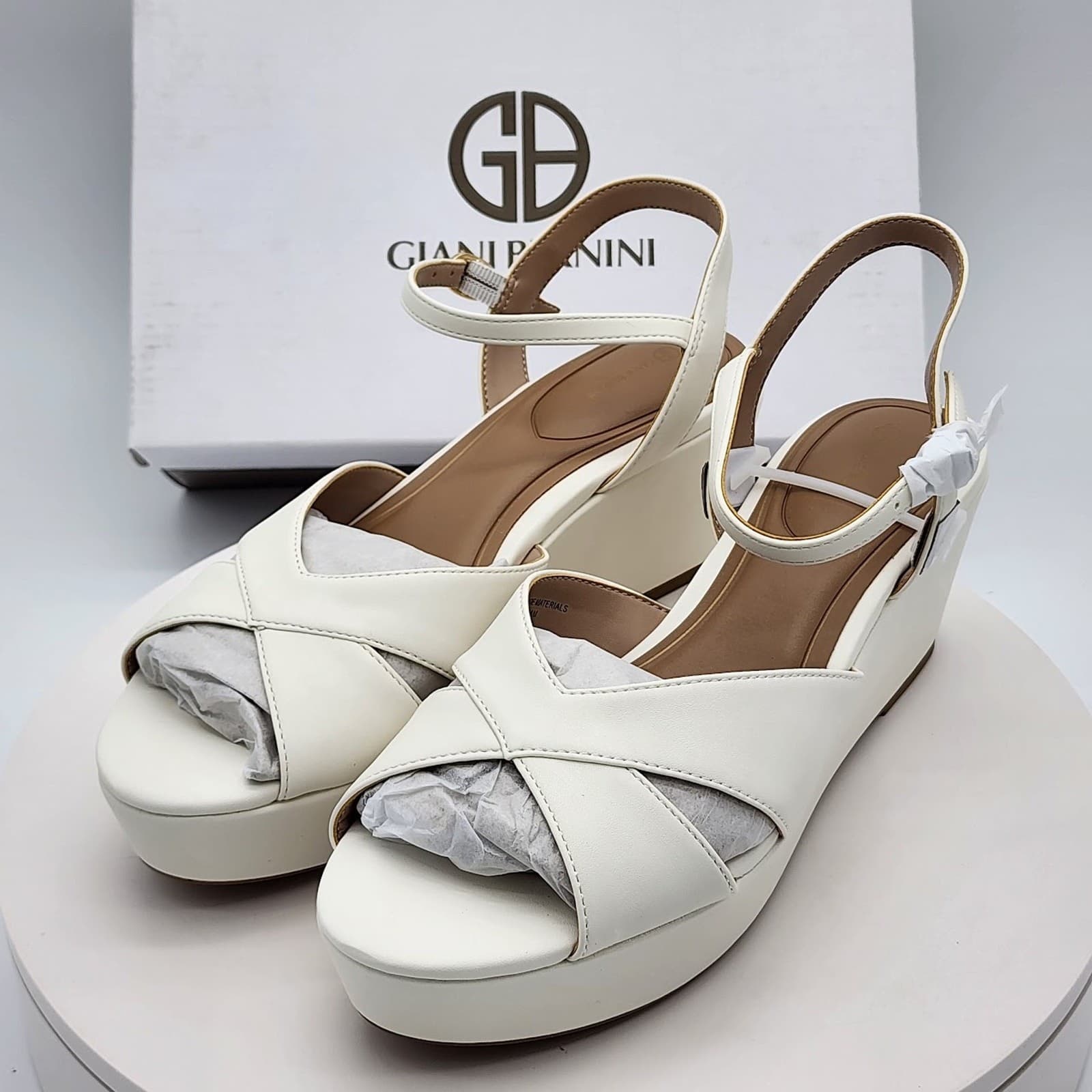 NEW Giani Bernini Jayleenp White Linen Platform Wedge Sandals Women’s 10 M - Thumbnail 5