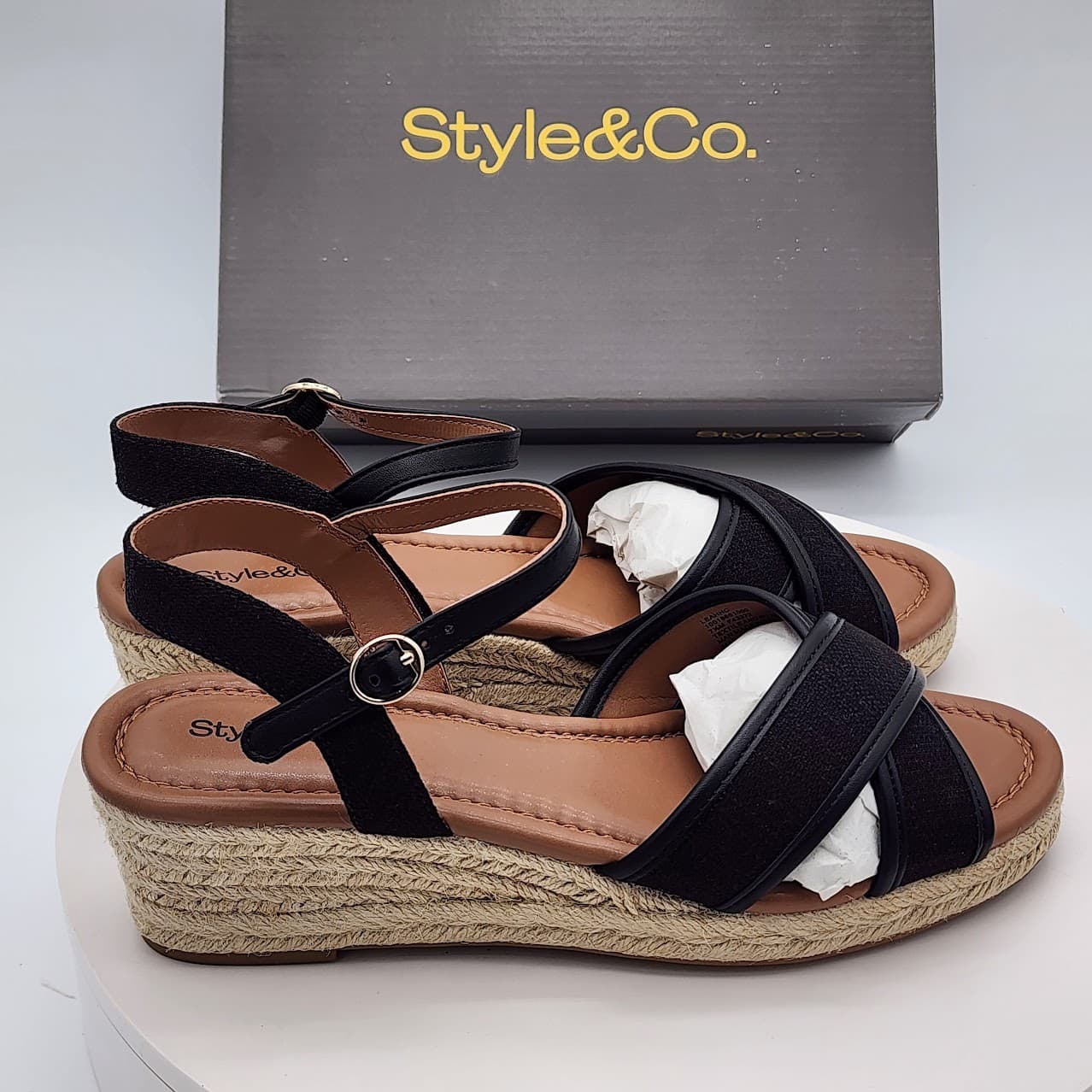 Style & Co Leahh Black Canvas Espadrille Wedge Sandals Women’s Size 7.5M - Thumbnail 2