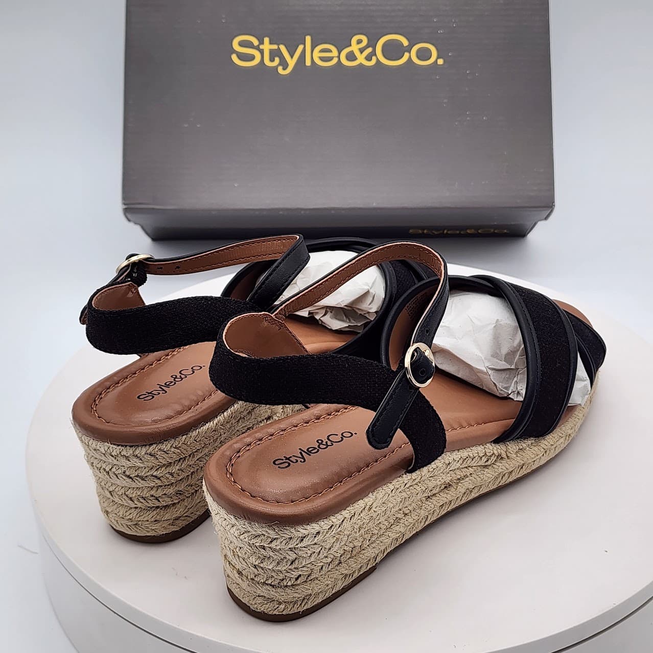 Style & Co Leahh Black Canvas Espadrille Wedge Sandals Women’s Size 7.5M - Thumbnail 3