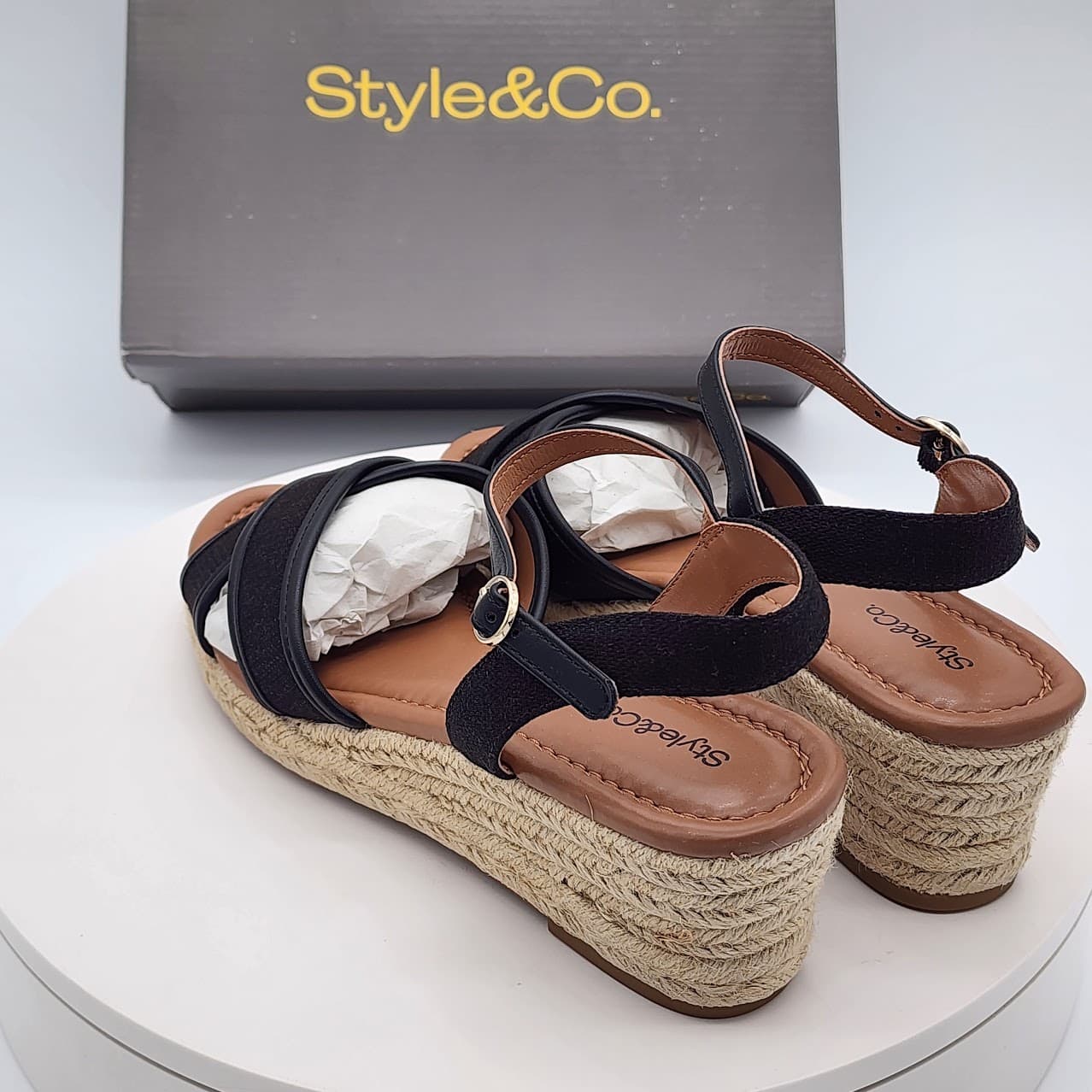 Style & Co Leahh Black Canvas Espadrille Wedge Sandals Women’s Size 7.5M - Thumbnail 4