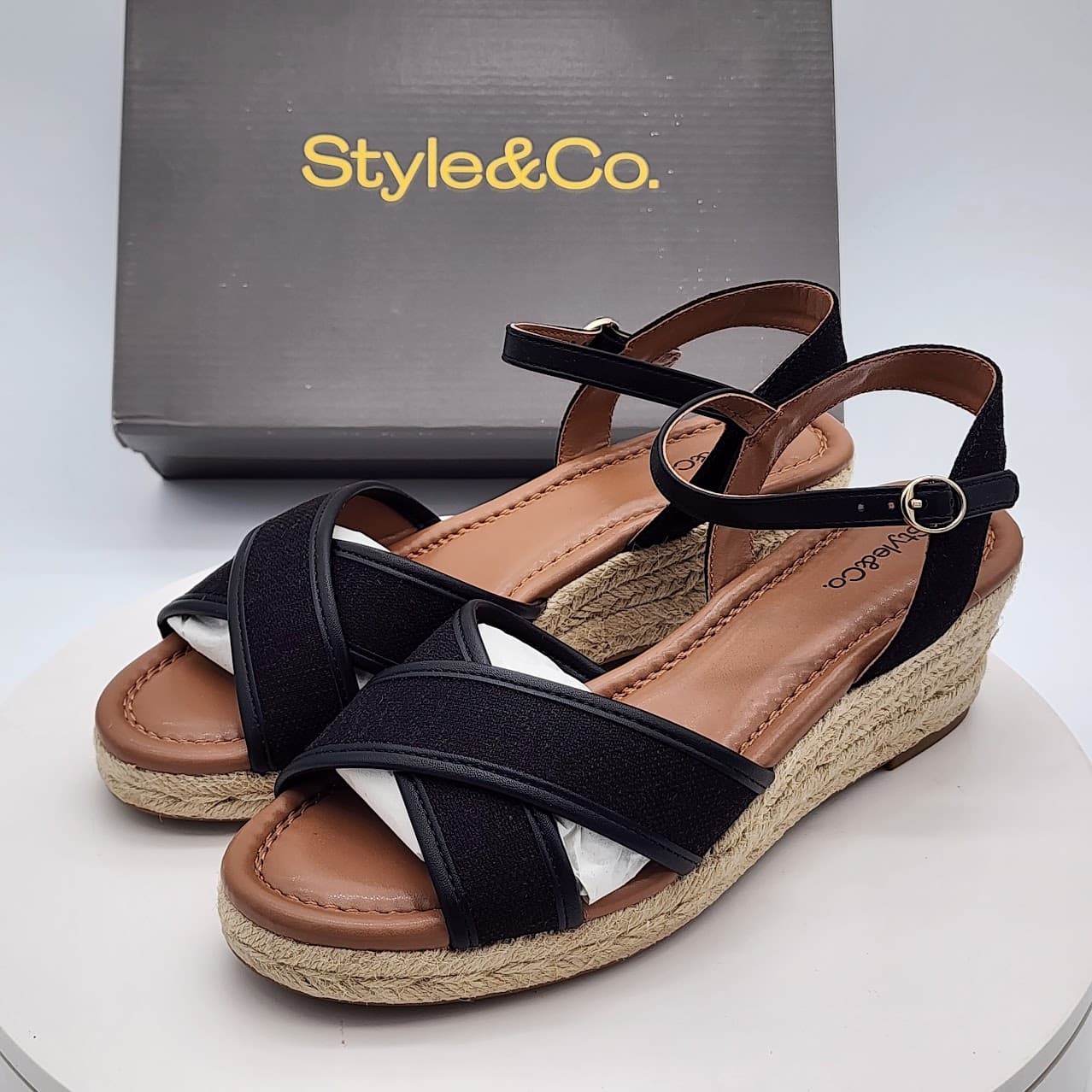 Style & Co Leahh Black Canvas Espadrille Wedge Sandals Women’s Size 7.5M - Thumbnail 5