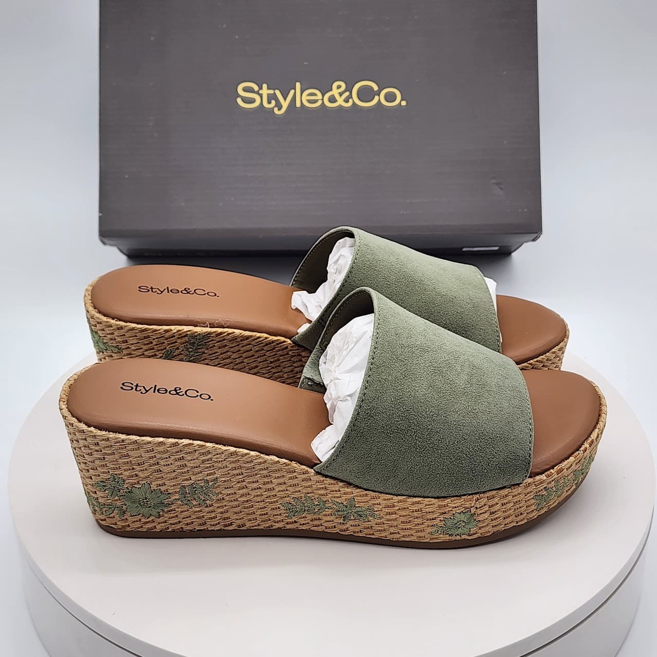 Style & Co Meadow Sage Embroidered Espadrille Wedge Sandals Size 8 M - Thumbnail 2
