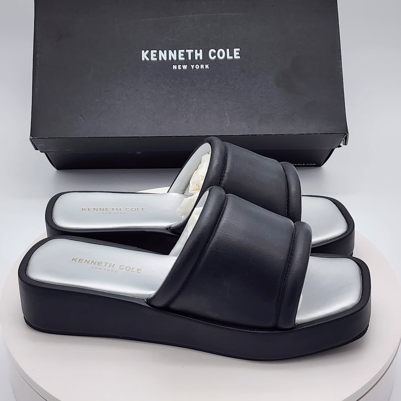 Kenneth Cole New York Andreanna Black Women's Platform Wedge Slide Sandals 7.5M - Thumbnail 2
