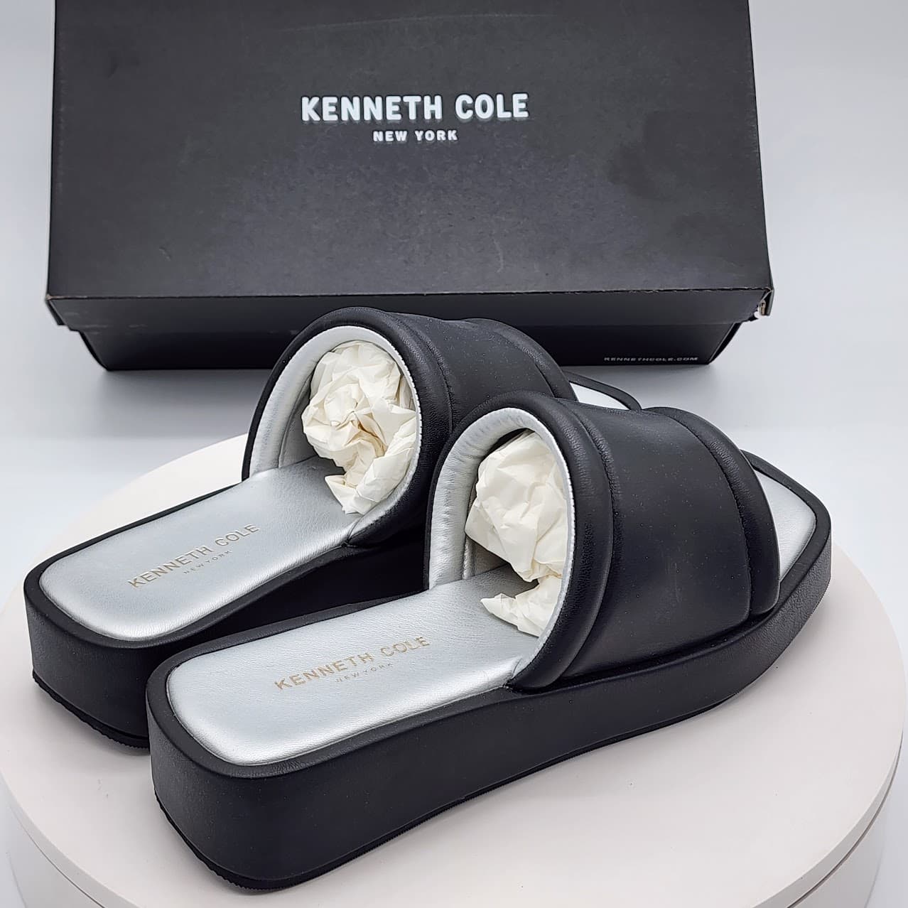 Kenneth Cole New York Andreanna Black Women's Platform Wedge Slide Sandals 7.5M - Thumbnail 3