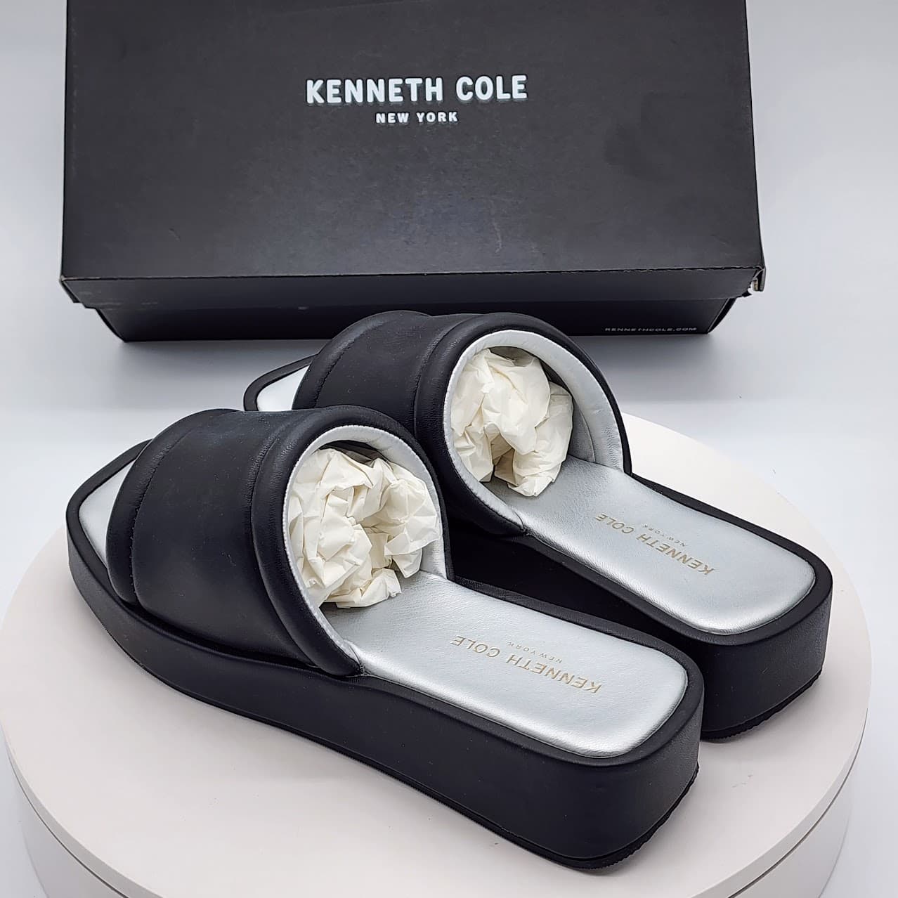 Kenneth Cole New York Andreanna Black Women's Platform Wedge Slide Sandals 7.5M - Thumbnail 4
