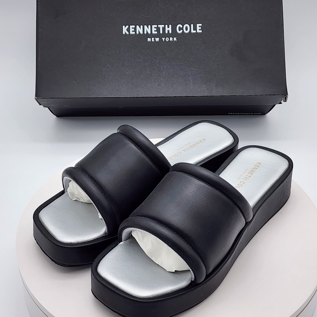 Kenneth Cole New York Andreanna Black Women's Platform Wedge Slide Sandals 7.5M - Thumbnail 5