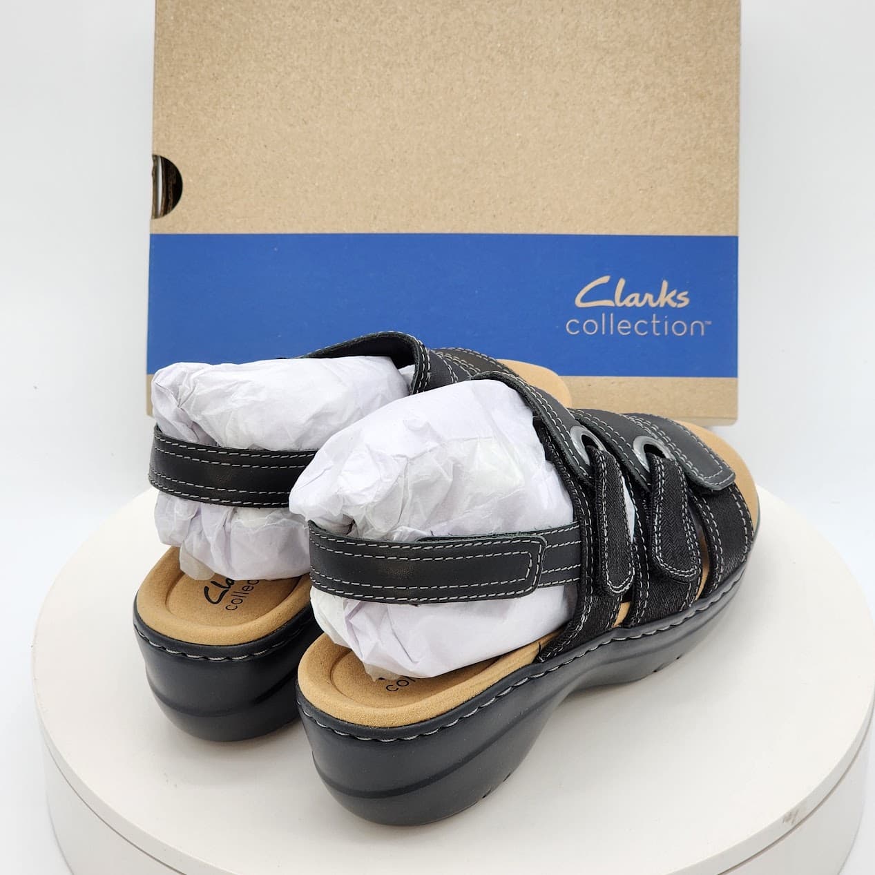 Clarks Merliah 2 Bali Black Leather Wedge Sandals Women’s Size 7W - Thumbnail 3
