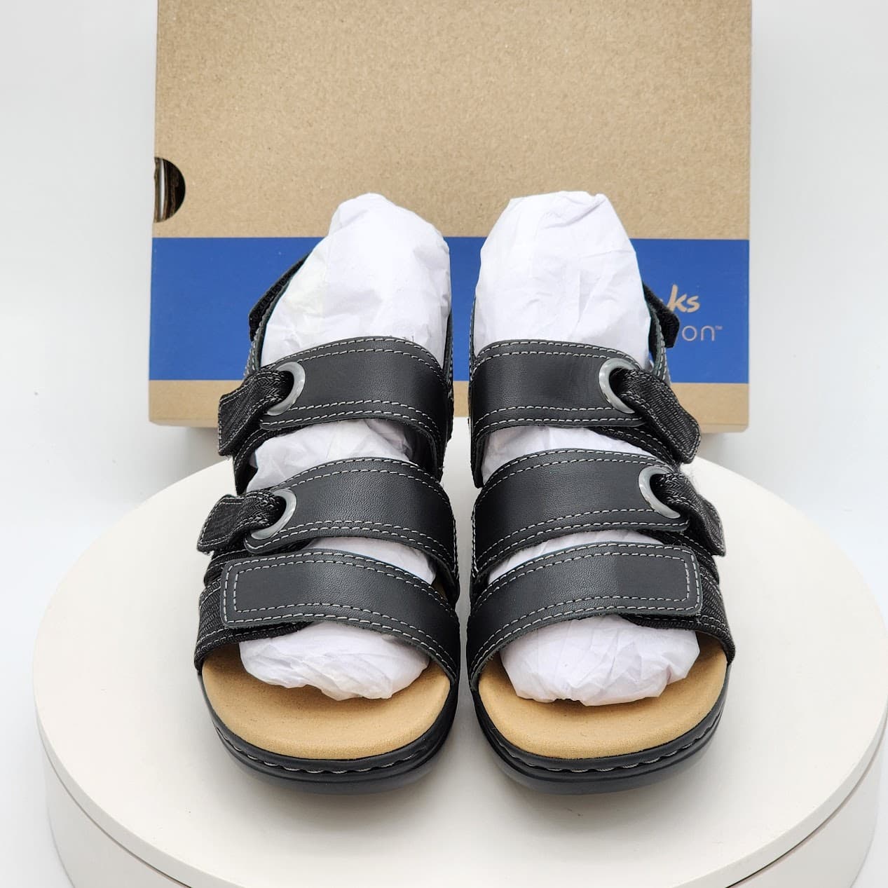 Clarks Merliah 2 Bali Black Leather Wedge Sandals Women’s Size 7W - Thumbnail 6