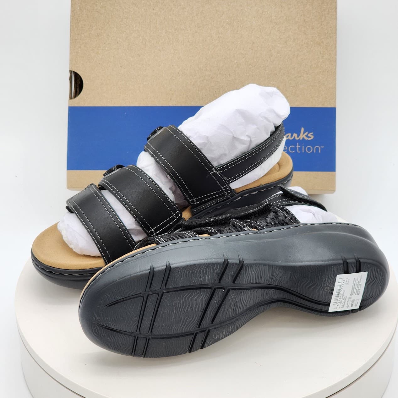 Clarks Merliah 2 Bali Black Leather Wedge Sandals Women’s Size 7W - Thumbnail 7