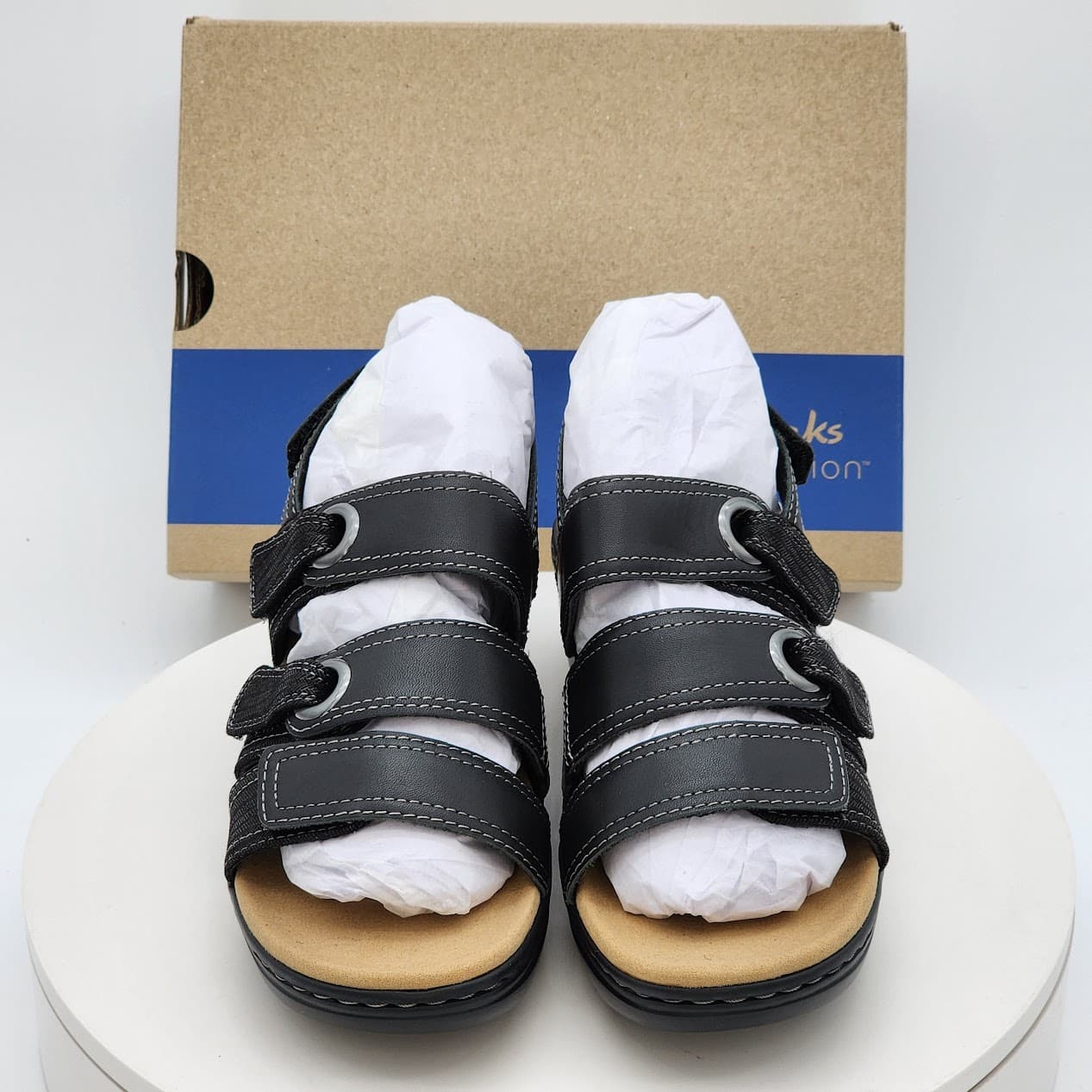Clarks Merliah 2 Bali Black Leather Wedge Sandals Women’s Size 7W - Thumbnail 9