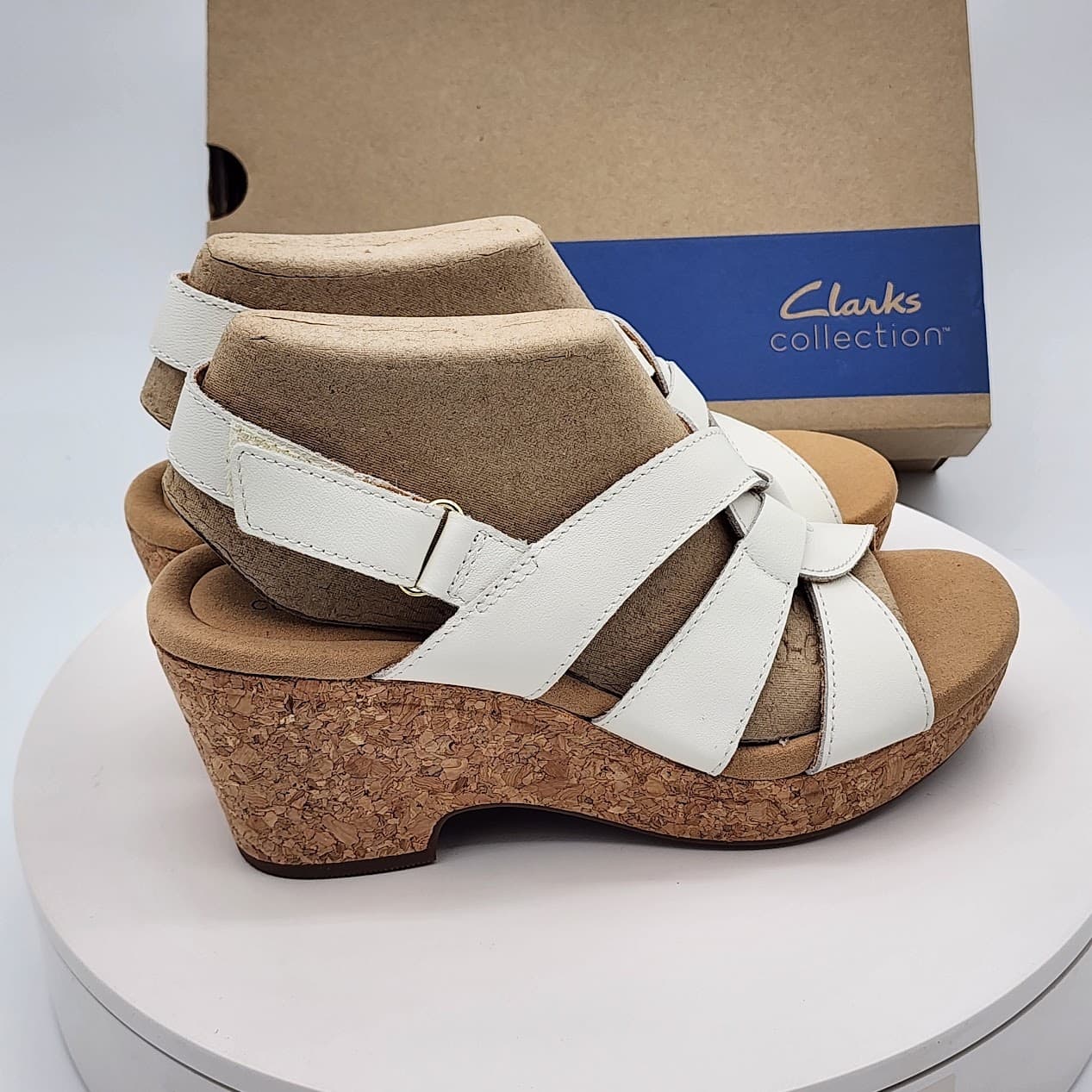 Clarks Giselle Beach White Leather Cork Wedge Sandals Women’s Size 6.5M - Thumbnail 2
