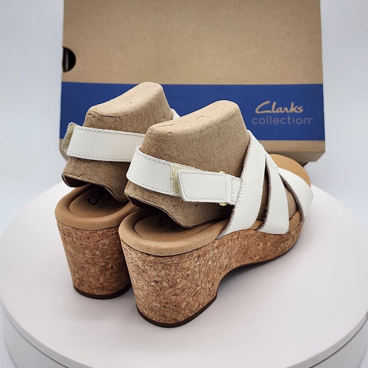Clarks Giselle Beach White Leather Cork Wedge Sandals Women’s Size 6.5M - Thumbnail 3