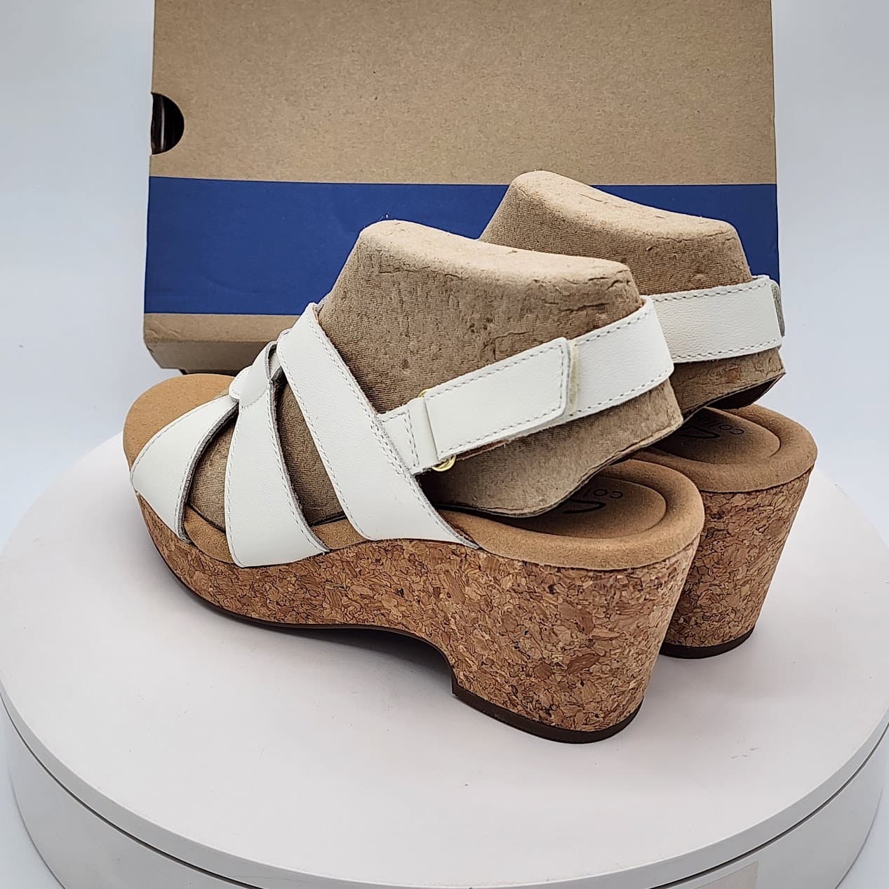 Clarks Giselle Beach White Leather Cork Wedge Sandals Women’s Size 6.5M - Thumbnail 4