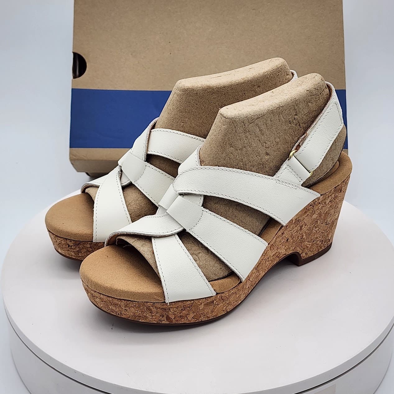 Clarks Giselle Beach White Leather Cork Wedge Sandals Women’s Size 6.5M - Thumbnail 5