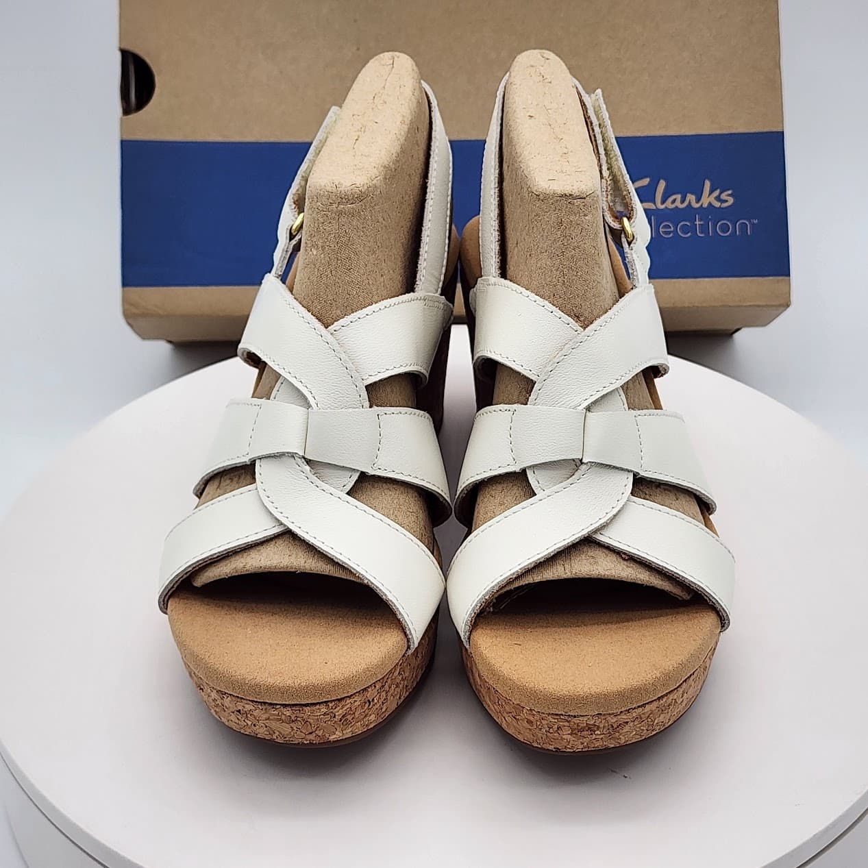 Clarks Giselle Beach White Leather Cork Wedge Sandals Women’s Size 6.5M - Thumbnail 6